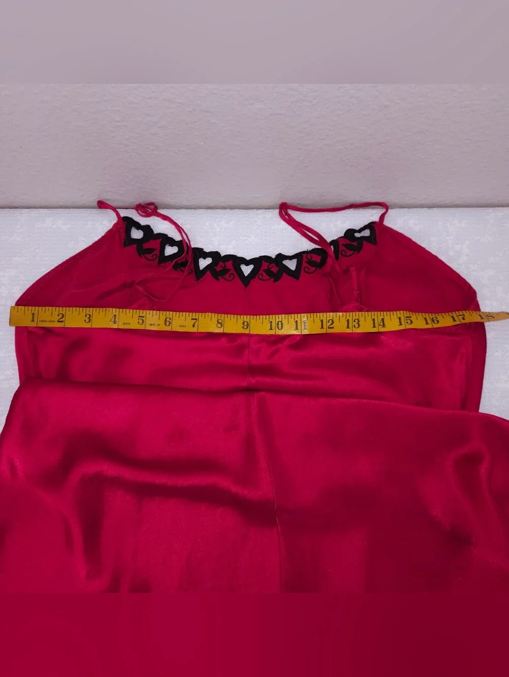 Vintage Victoria's Secret Silk Mini Slip Dress LARGE Red Black Hearts 90s